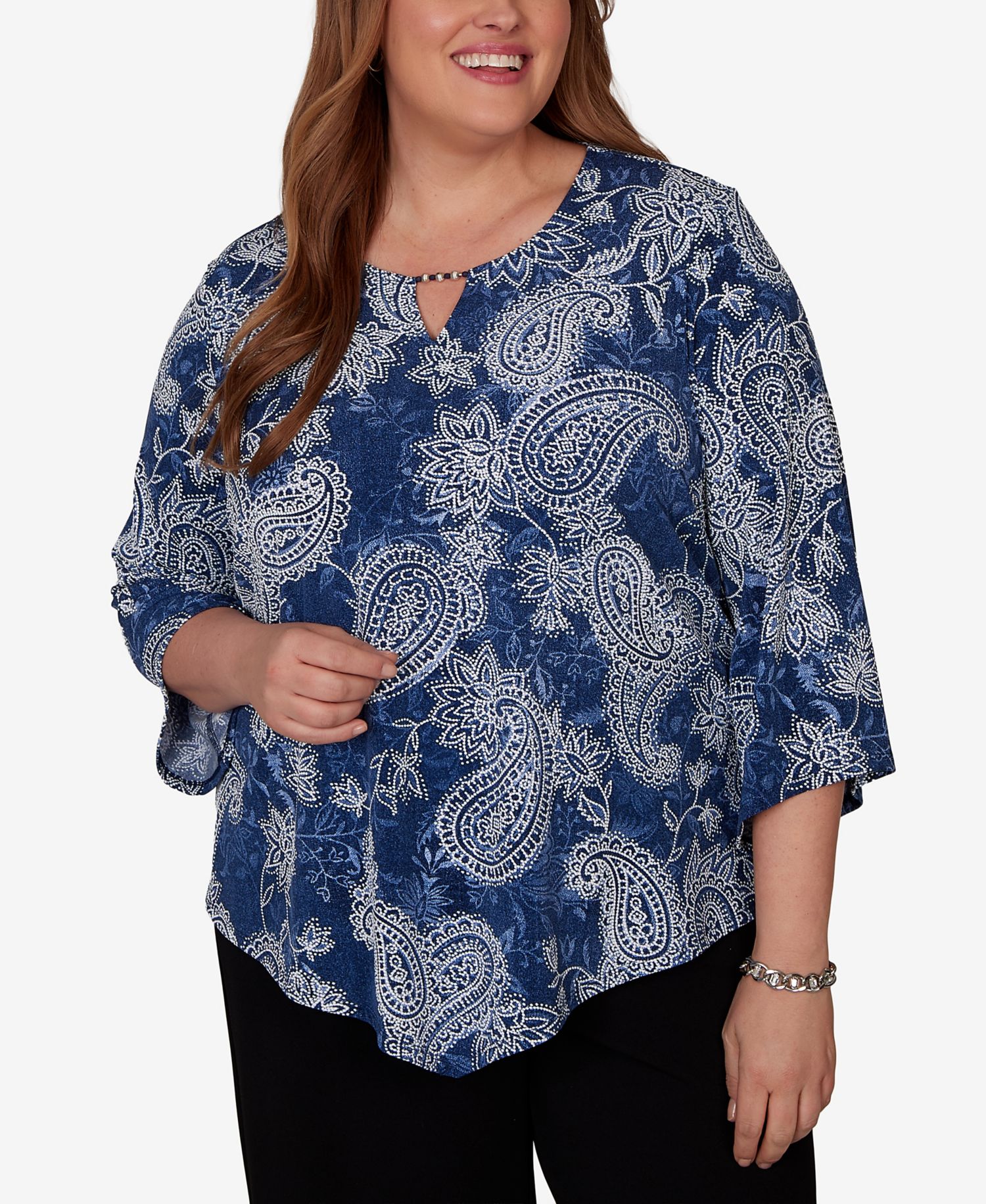 Plus Size Paisley Puff Printed Top