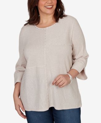 Plus Size Spliced Texture Metallic Studded Top