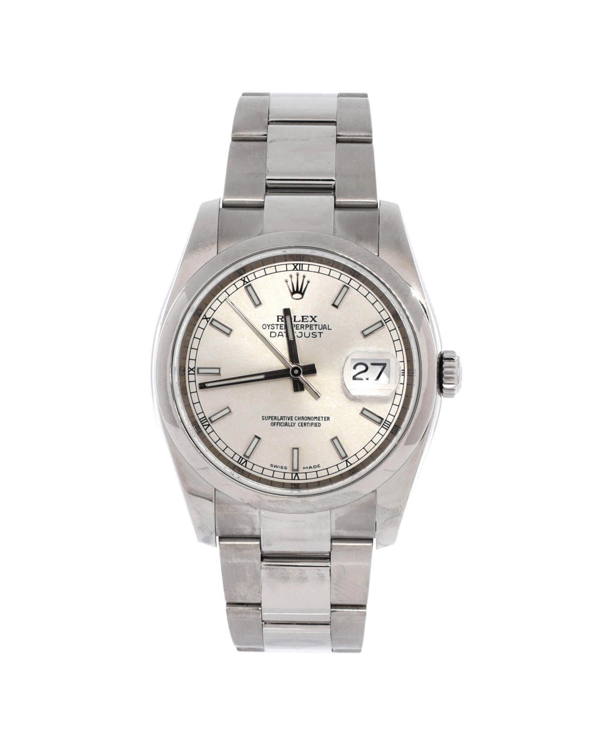 PreOwned Rolex Oyster Perpetual Datejust Automatic Watch in Stainless Steel 36mm  Dial color silver