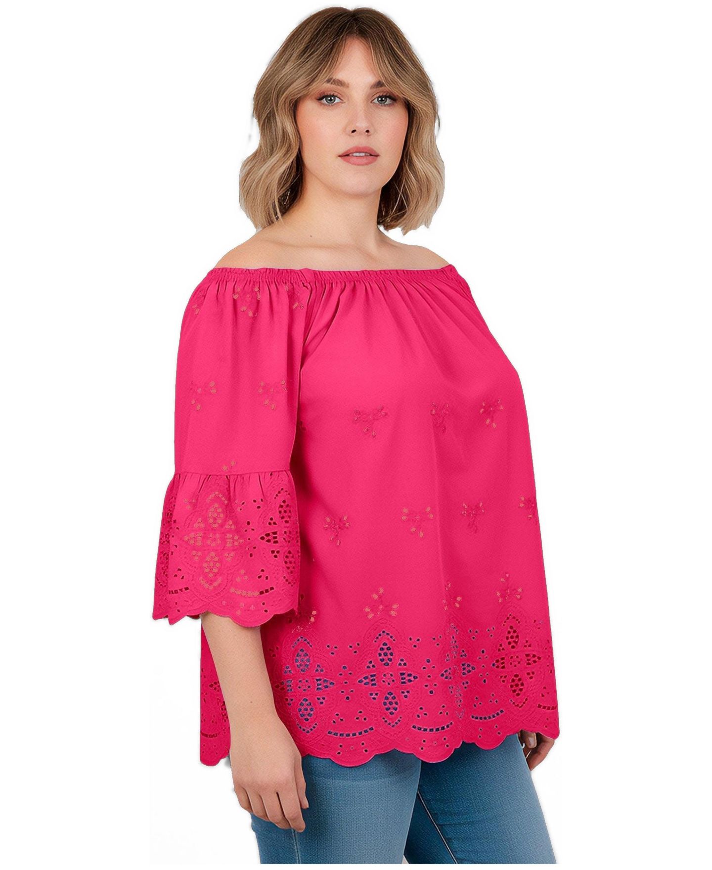 Женский топ Avenue Plus Size Convertible Eyelet Tunic, цвет: Розовый — фото 3