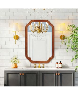 24" x 36" Wood Wall Mirror, Bathroom Vanity Mirror with Rounded Corner Solid Wood Frame for Entryway and Bedroom