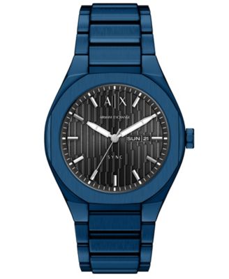 Armani Exchange Men's Sync Quartz Day-Date Blue Stainless Steel Watch 42mm