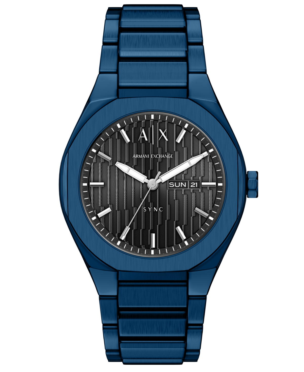 Armani Exchange Men's Sync Quartz Day-Date Blue Stainless Steel Watch 42mm