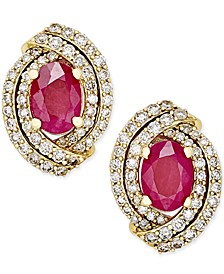 Ruby (1-1/2 ct. t.w.) and Diamond (5/8 ct. t.w.) Stud Earrings in 14k Gold (Also Available in Emerald)