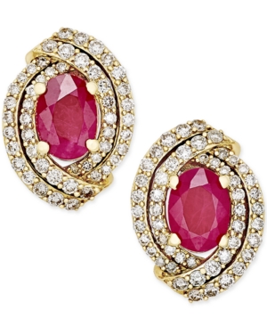 image of Ruby (2 ct. t.w.) and Diamond (5/8 ct. t.w.) Stud Earrings in 14k White Gold (Also Available in Emerald & Sapphire)