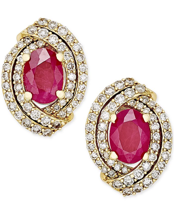 Ruby 1 1 2 ct. t.w. and Diamond 5 8 ct. t.w. Stud Earrings in 14k Gold Also Available in Emerald