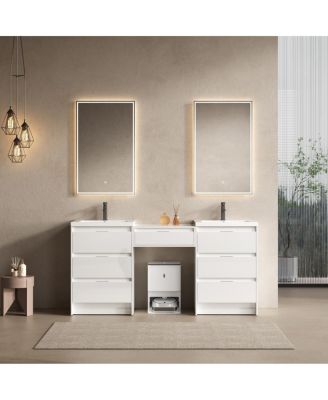 71 Inch Double Sink Freestanding Bathroom Vanity with Resin Basins, Soft Close Doors, Water-Resistant, Side Cabinet Storage