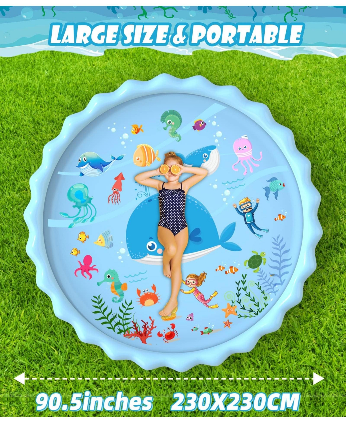 Aofar 90.5" Splash Pad Sprinkler Play Mat Kids Outdoor Water Pool