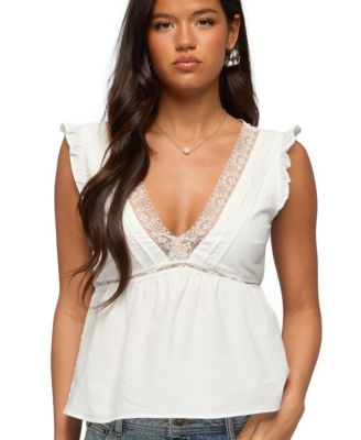 Women's Meadow Linen Look Lacey Top