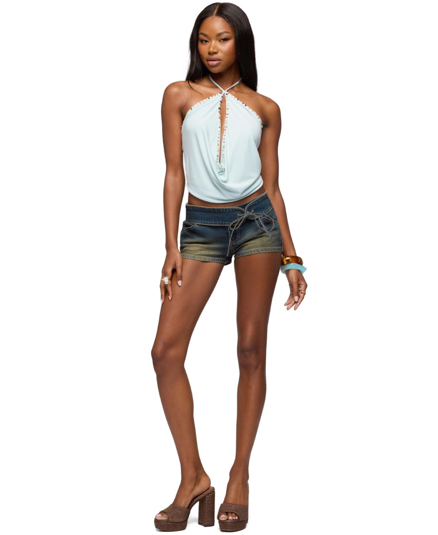 Women's Stone Backless Cowl Neck Top