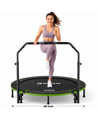 SP3 Foldable Mini Trampoline with U Shape Adjustable Foam Handle 48 Inch Adult Rebounder Trampoline Home Fitness Workout Max Load 440LBS