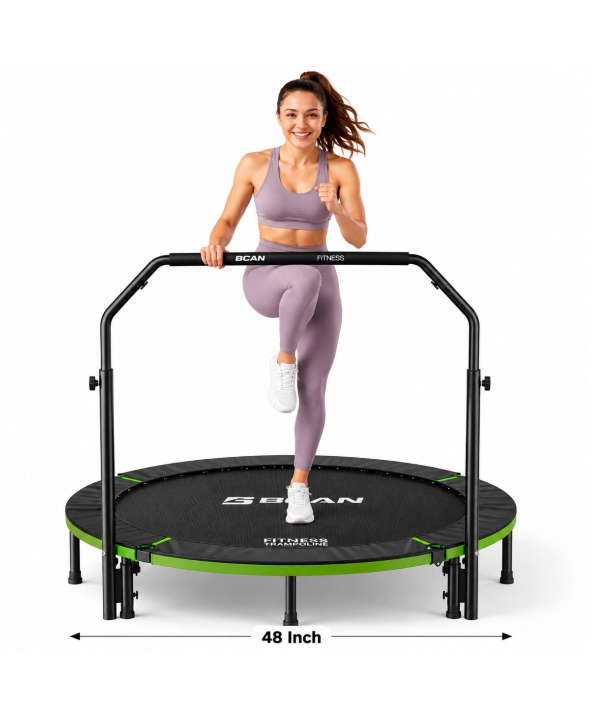 Bcan SP3 Foldable Mini Trampoline with U Shape Adjustable Foam Handle 48 Inch Adult Rebounder Trampoline Home Fitness Workout Max Load 440LBS