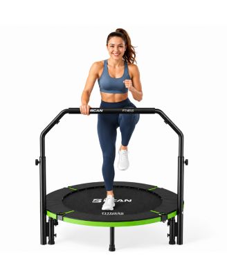 SP3 Foldable Mini Trampoline with U Shape Adjustable Foam Handle 40 Inch Adult Rebounder Trampoline Indoor Fitness Workout Max Load 330LBS