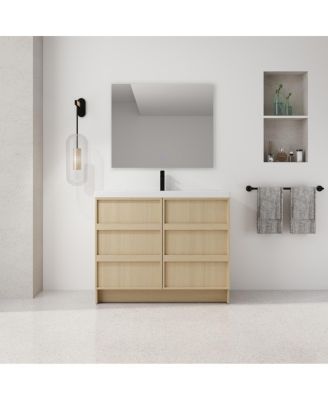 Modern Bathroom Vanity with Resin Sink, Soft Close Doors, Adjustable Shelf, Water-Resistant Cabinet, 35/42/47 inch