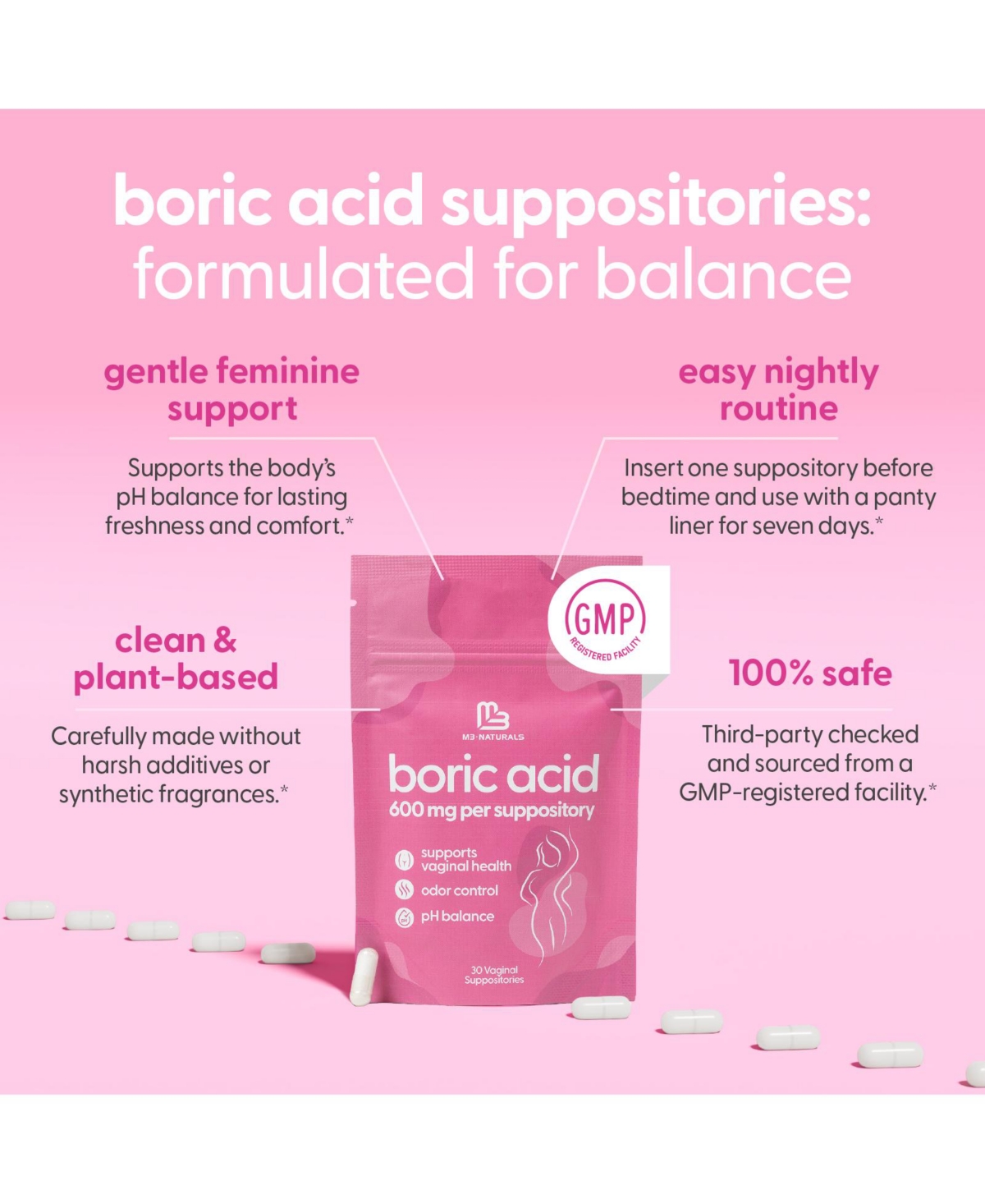 M3 Naturals Boric Acid Capsules 30 Count