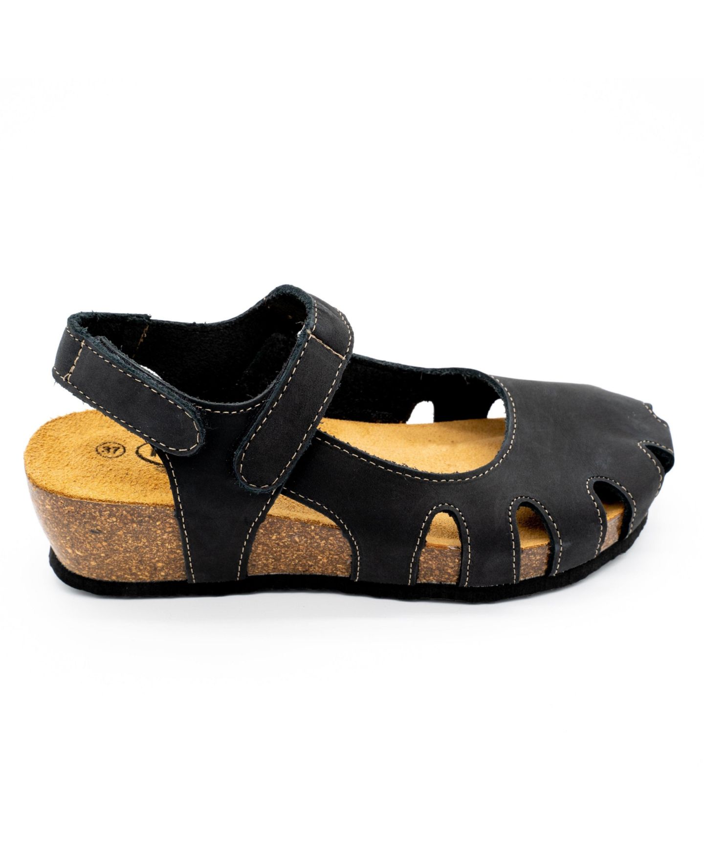 Женские сандалии Plakton Full Grain Suede Leather Closed-Toe Sandal Amy 2v, цвет: Чёрный — фото 2