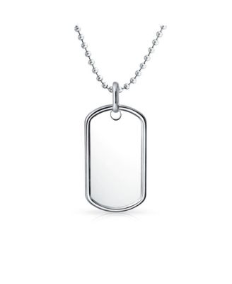 Men's Army Dog Tag Blank Pendant Necklace Large .925 Sterling Silver with Ball Chain 20 inch