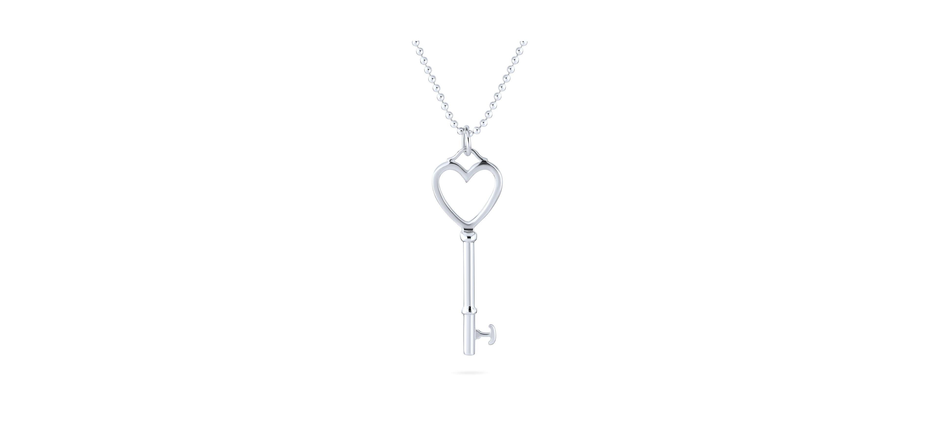 Bling Jewelry Key to Heart Pendant Necklace Romantic 14K Gold Plated .925 Sterling Silver