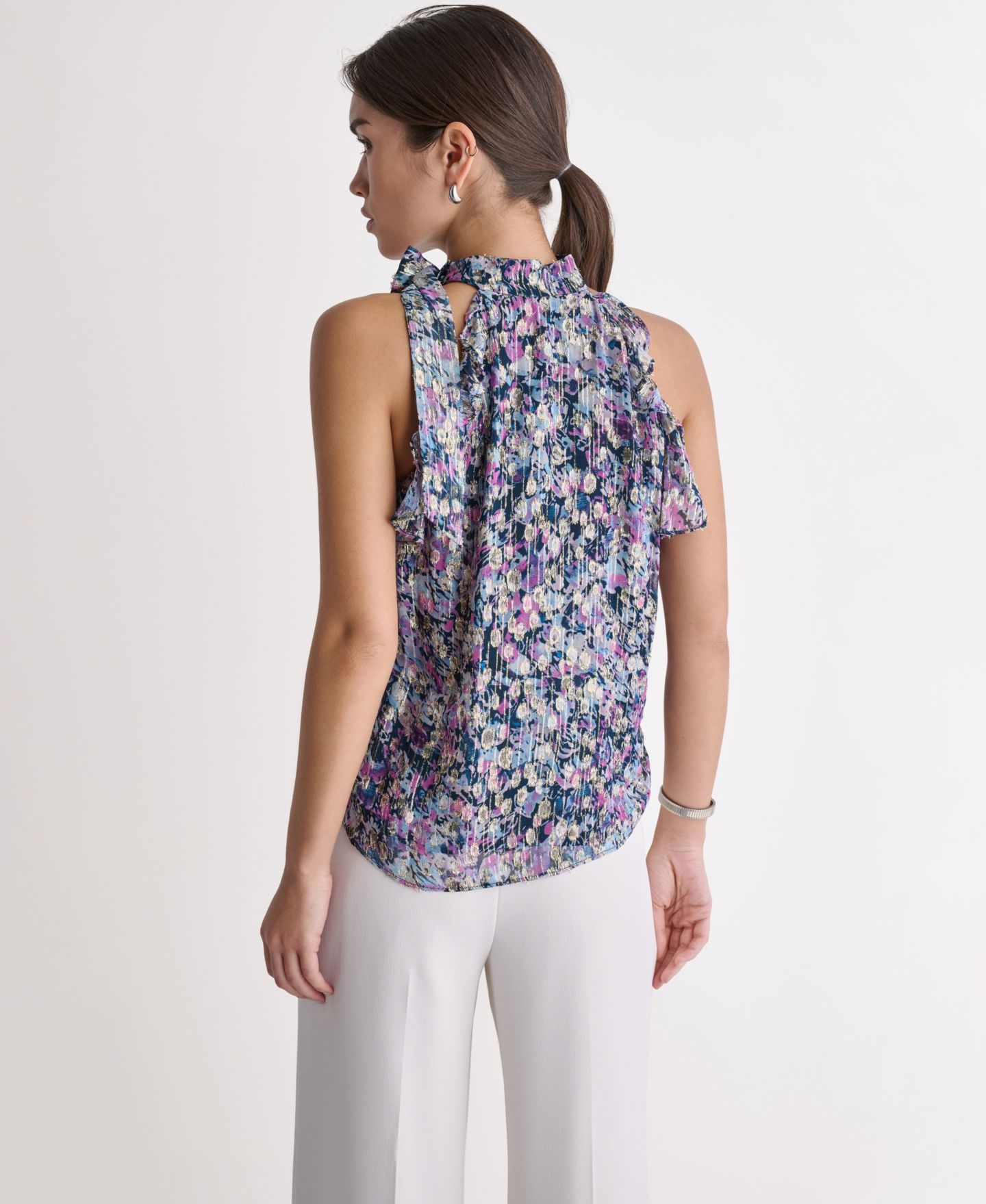 Женский топ BCBG Printed Sleeveless Halter, цвет: Морской разноцветный — фото 5