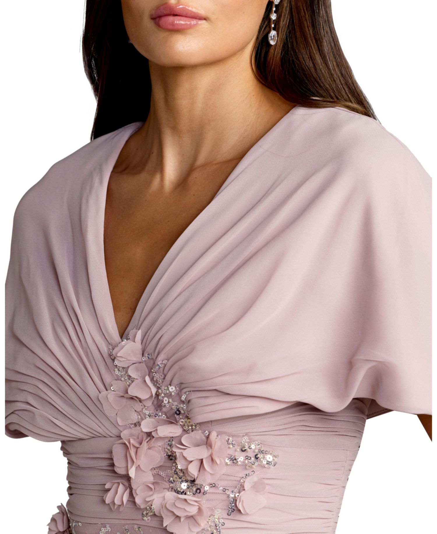 Women's Chiffon Faux Wrap Beaded Column Gown