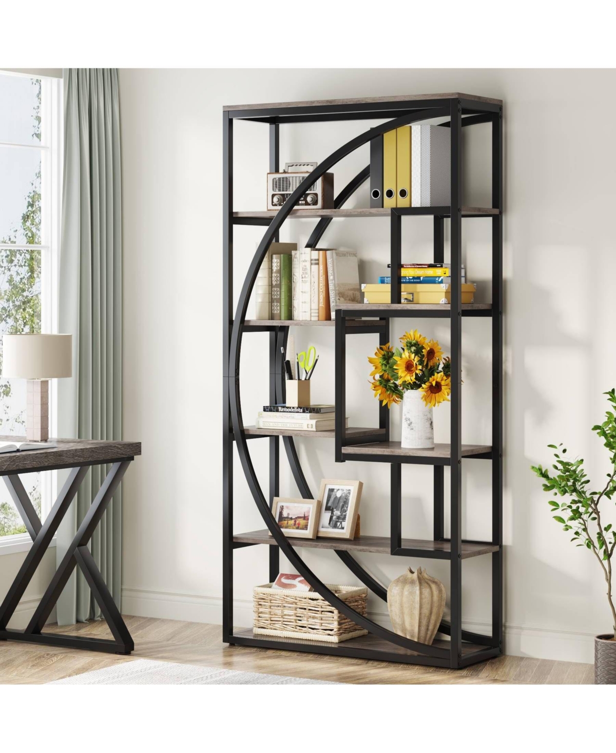 Slickblue 8-Tier Industrial Bookcase for Home or Office