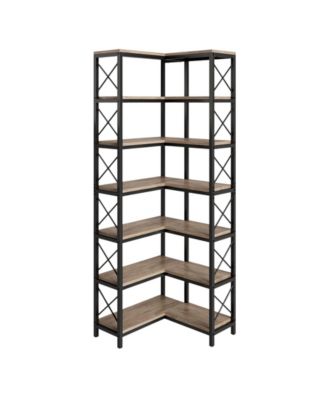 Corner Bookcase with 7 Open Storage Shelves