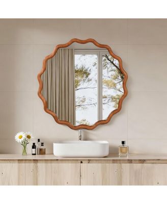 Round Wavy Wall Mirror, Modern Decorative Accent Mirror for Bedroom, Bathroom and Entryway
