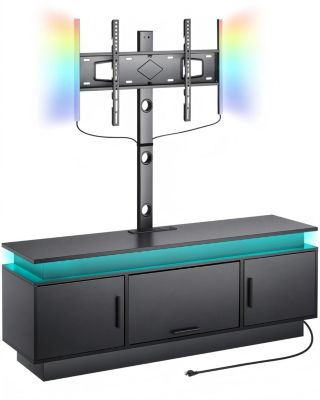 60 in TV Stand with Built-In Mount for 32-75 in TVs, 3-Tier Entertainment Center with Power Outlets and 16-Color LEDs