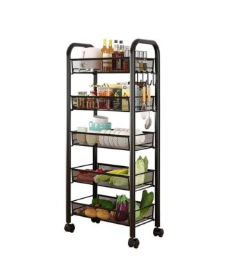 5 Tier Rolling Storage Shelf, Metal Bookcase with Wheels for Kitchen, Living Room, or Home Office