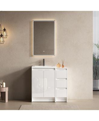 35.4 Inch Freestanding Bathroom Vanity with Resin Sink, Soft Close Doors, Water-Resistant, Storage Cabinet