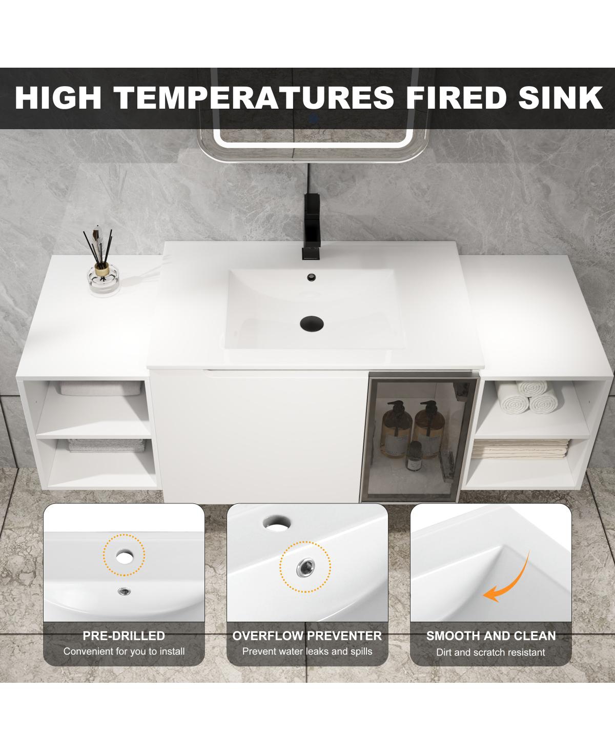 Sillysis Wall Mounted Bathroom Vanity with Ceramic Sink, Modern Floating Plywood Cabinet