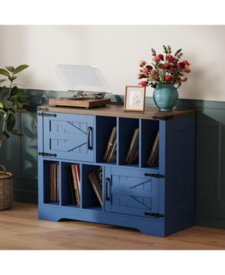 39-Inch Farmhouse Vinyl Record Player Stand with Barn Doors, Holds Up to 450 Albums
