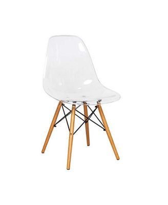 Cresco Modern Molded Acrylic Dining Chair with Eiffel Base and Beech Wood Dowel Legs Ergonomic Curved Seat Accent Side Chair