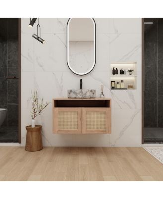 30 Inch Wall Mounted Modern Bathroom Vanity, Vessel Ceramic Sink, Soft Close Door, Ample Storage Cabinet
