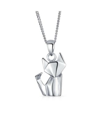 Geometric Origami Animal Jewelry Kitten Cat Pendant Necklace .925 Sterling Silver