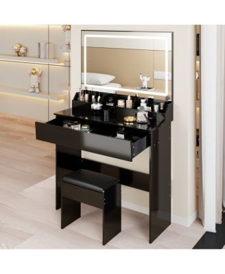 31'' x 20'' LED Vanity Table with Mirror Stool and Adjustable Lighting