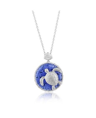 Sterling Silver Floral Venetian Murano Glass Turtle Necklace