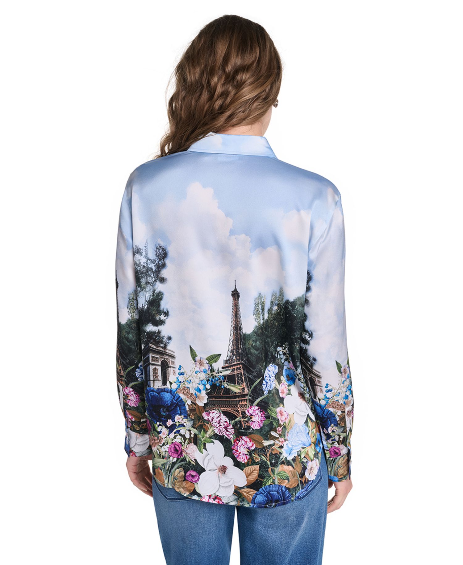 Petite Printed Collared Neck Blouse