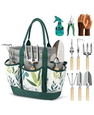 Garden Tool Set Stainless Steel Ash Wood Handle Pruner Weeder Tote Bag