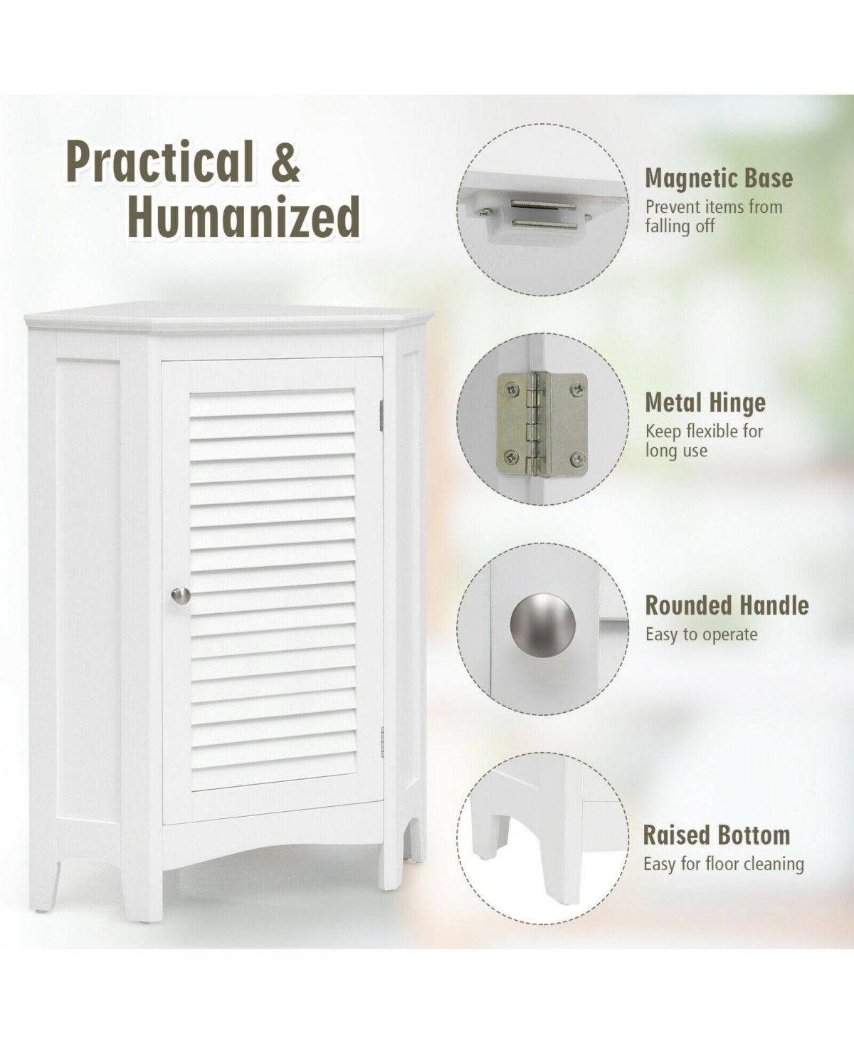 Volenca Corner Bathroom Cabinet with Shutter Door, 25-in W, 40-lb per Shelf