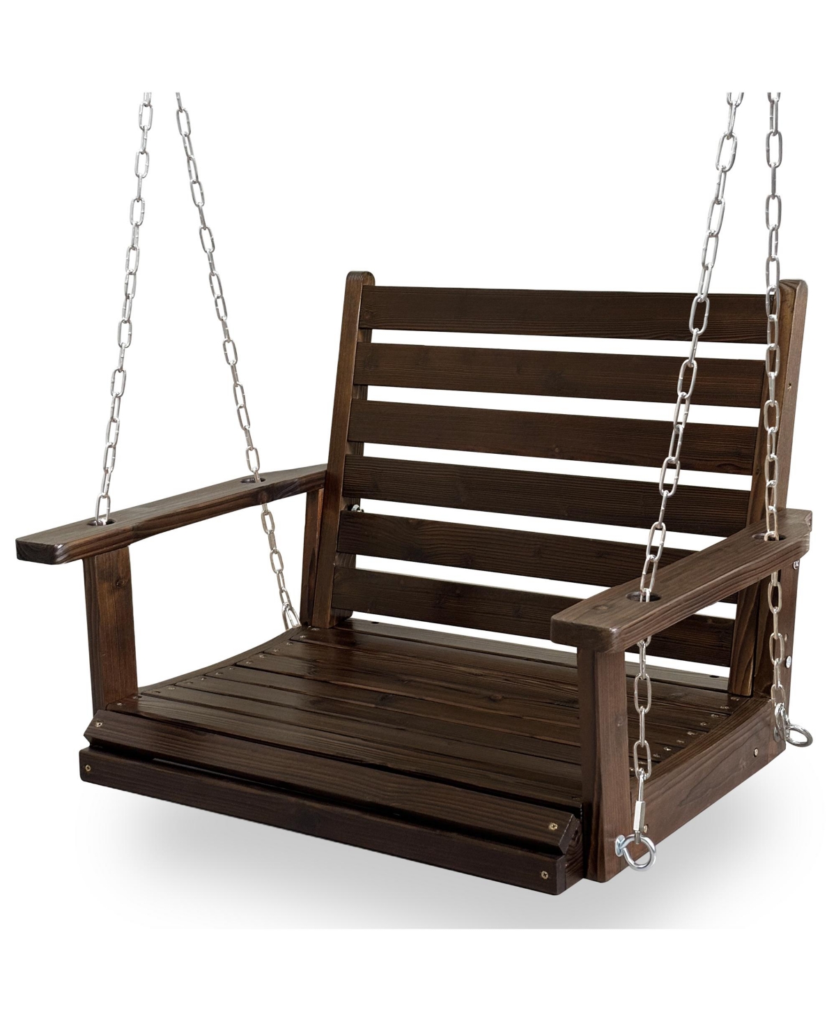 Innovaze 1-Seater Premium Solid Fir Wood Outdoor Porch Swing, Hanging Log Bench with 880 lbs Capacity