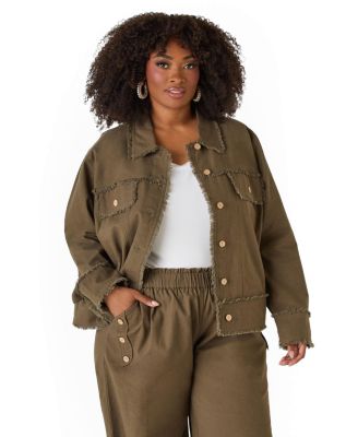 Women's Frayed Linen Blend Trucker Jacket