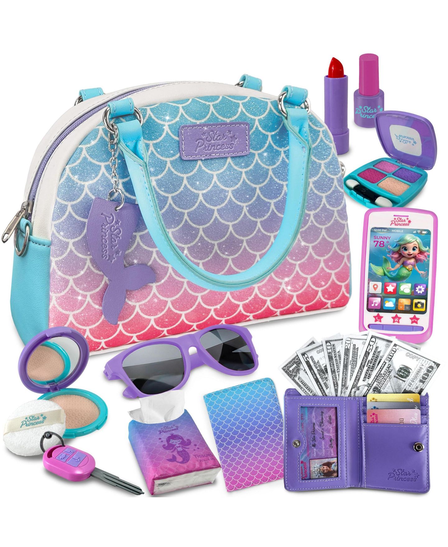 Детский игровой набор GNUADZ Mermaid Pretend Makeup 6-Piece Playset, Ages 5+, цвет: Фиолетовый — фото 1