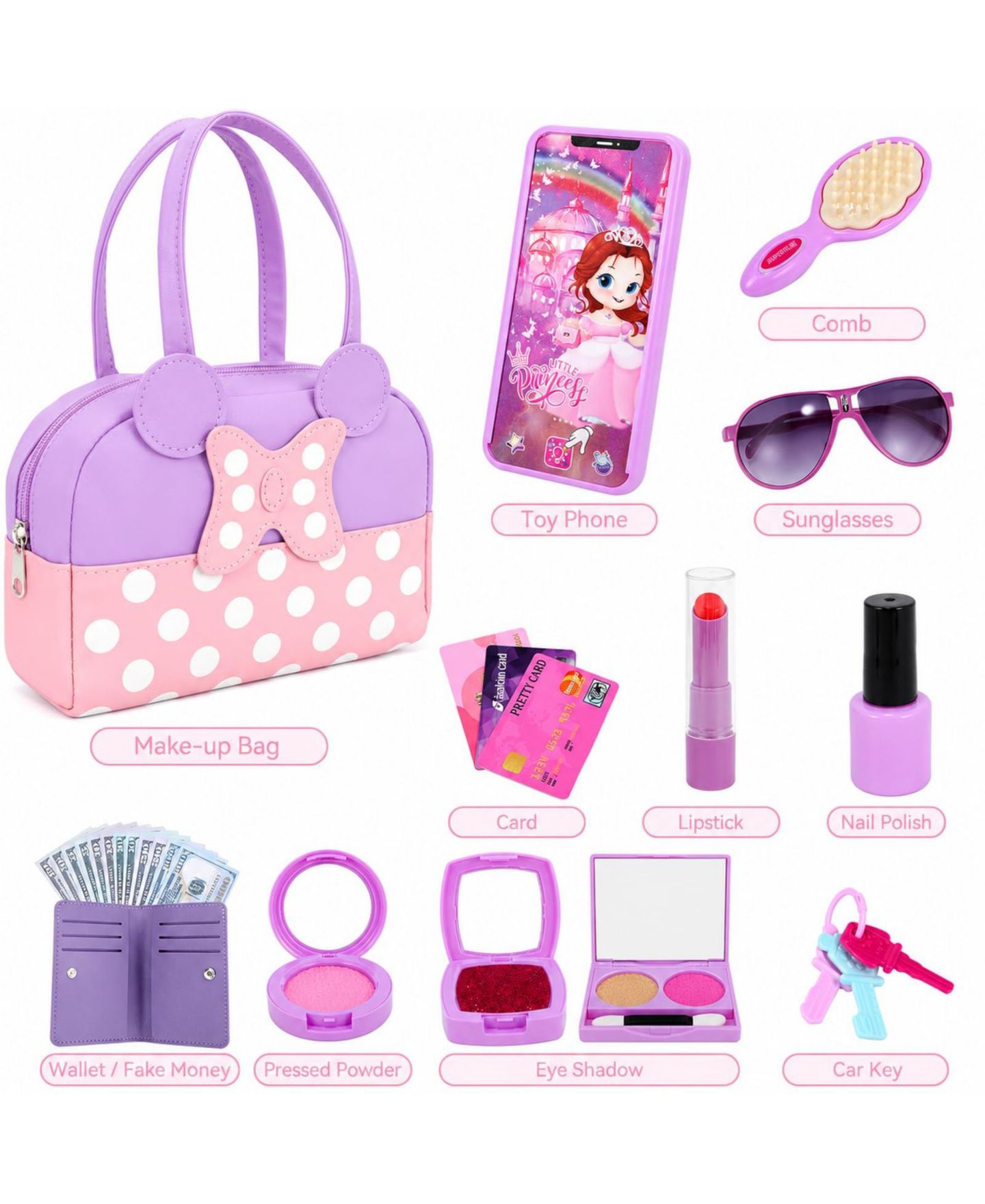 Детский игровой набор GNUADZ Princess Makeup 11-Piece Playset, Ages 5+, цвет: Фиолетовый — фото 2