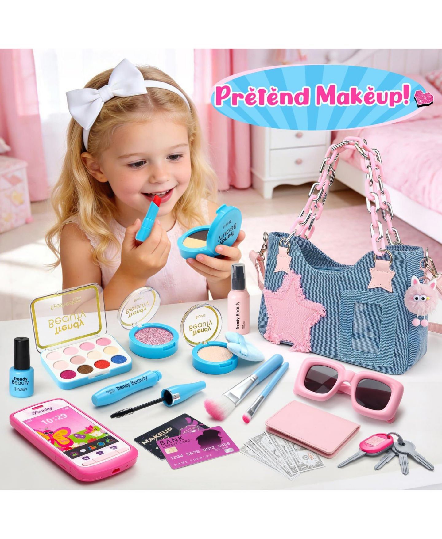 Детские игрушки GNUADZ Princess Mess-Free 16-Piece Makeup Pretend Play Set, Ages 3+, цвет: Синий — фото 3