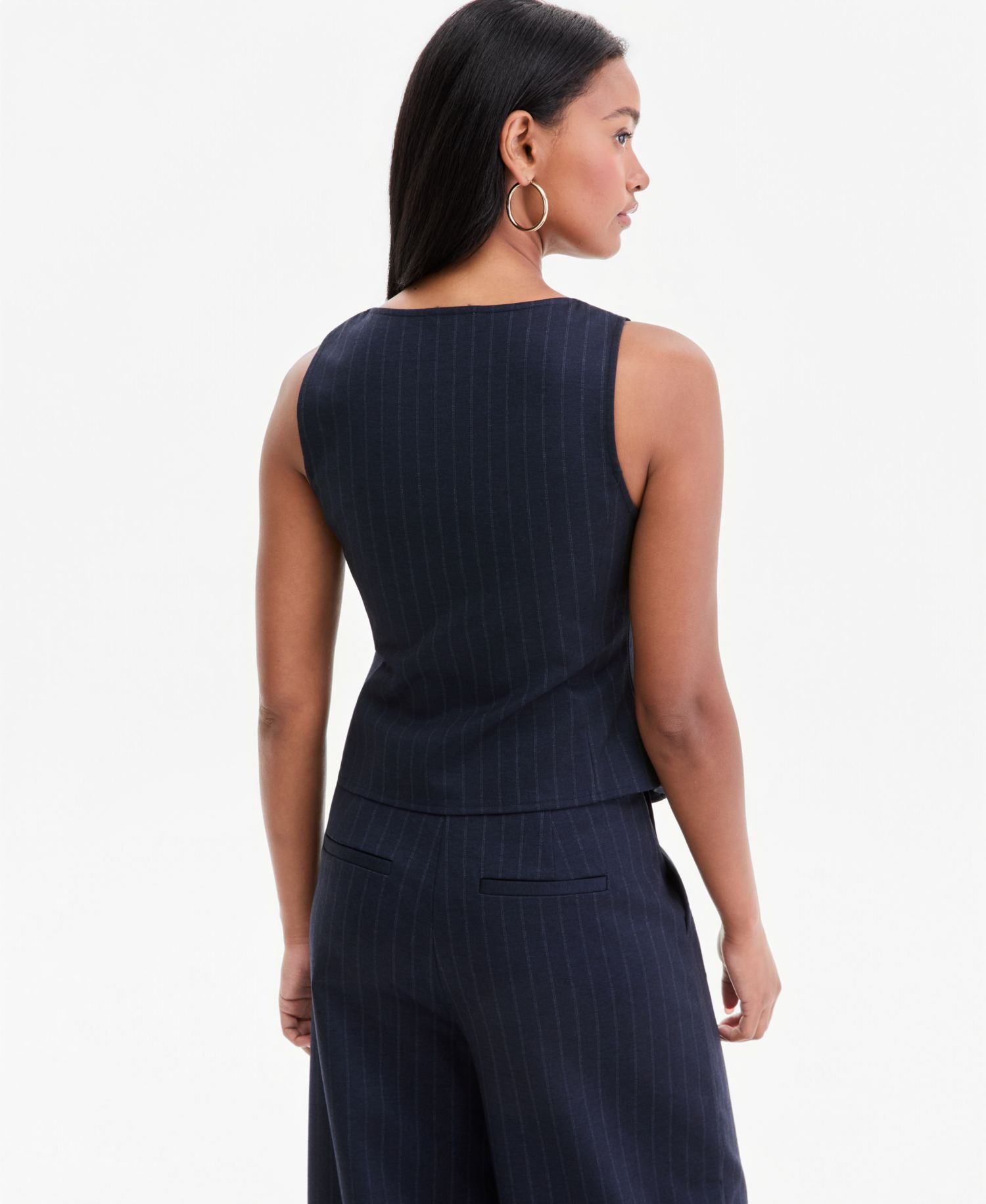 Women's Pinstripe Scoop-Neck Button-Front Vest