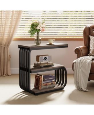Small End Table, 3 Tier Design Accent Table with Metal Frame, Industrial Vintage Nightstand for Living Room, or Small Spaces