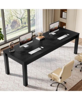 Solid Wood Extra Long Desk 2-Person Desk, 78.7 Inches Double Computer Table, Farmhouse Work Writing Study Workstation