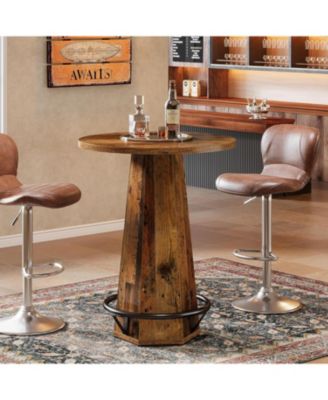 Round Bar Pub Table, 39.4 Inch Hight Bistro Cocktail Table with Metal Footrest for Drinking and Gathering