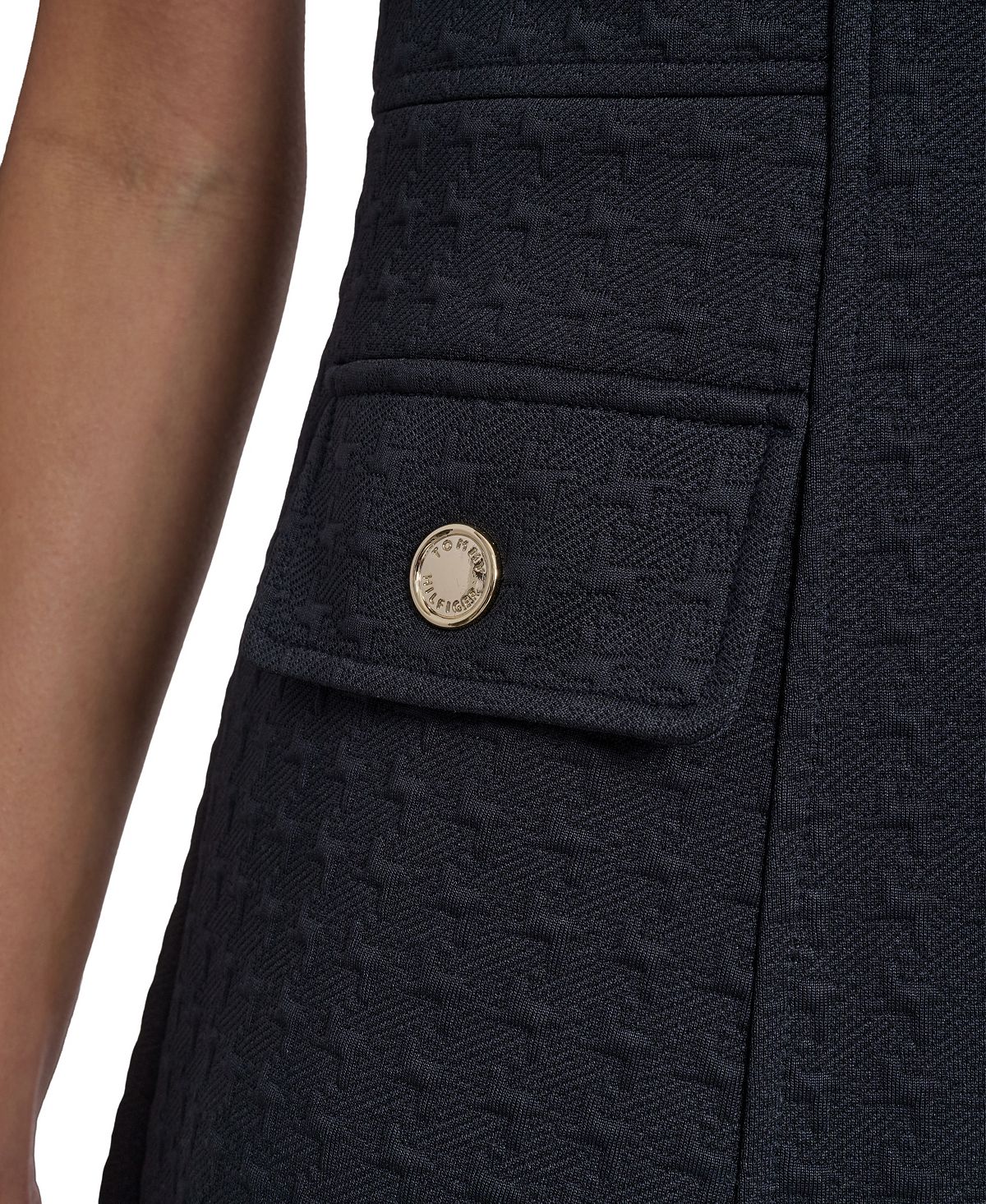 Tommy Hilfiger Women's Short-Sleeve Textured Knit Front Zipper Shift Dress view 3 — MAYCSS fashion products